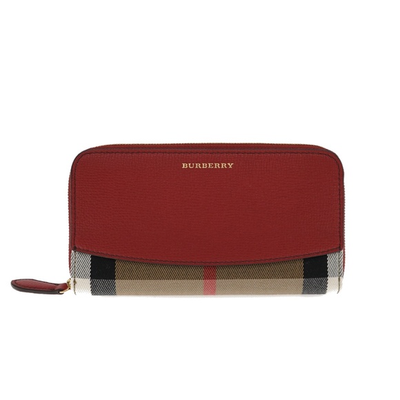 Burberry Elmore Wallet House Check Red Leather Zip Around New - Picture 1 of 5